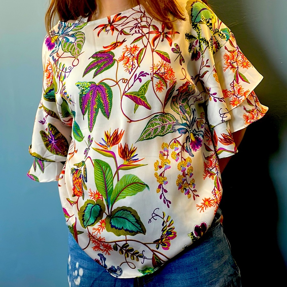 White blouse with flower print
